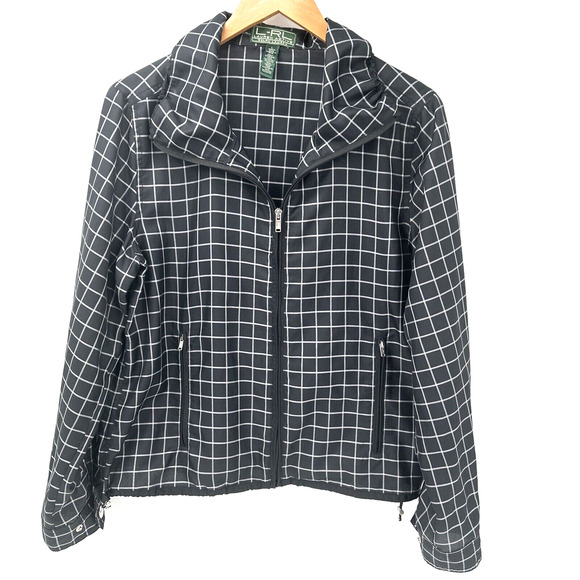 Lauren Active Jacket Womens Large Full Zip Windowpane Check Ralph Lauren - Picture 1 of 9